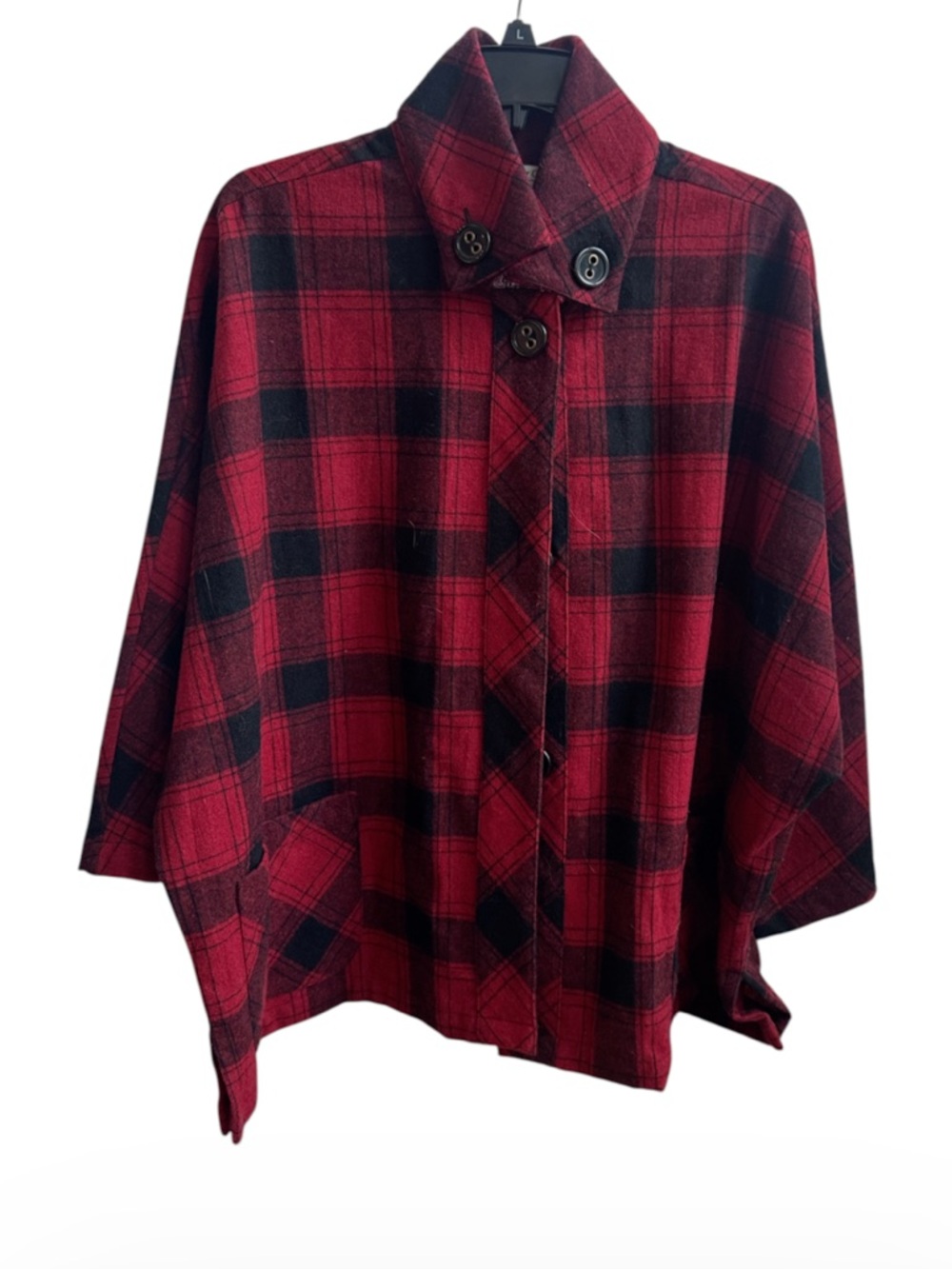 Coldcreek Water black red plaid short-sleeve cape or swing jacket size XL